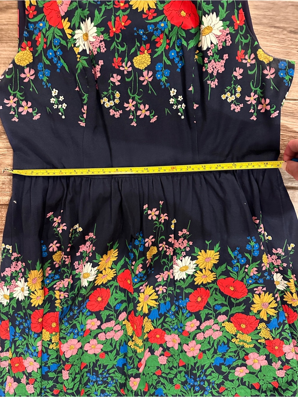Women’s Boden Floral Navy Sleeveless Dress - Colorful Garden Print - Size 14 - Picture 2 of 3